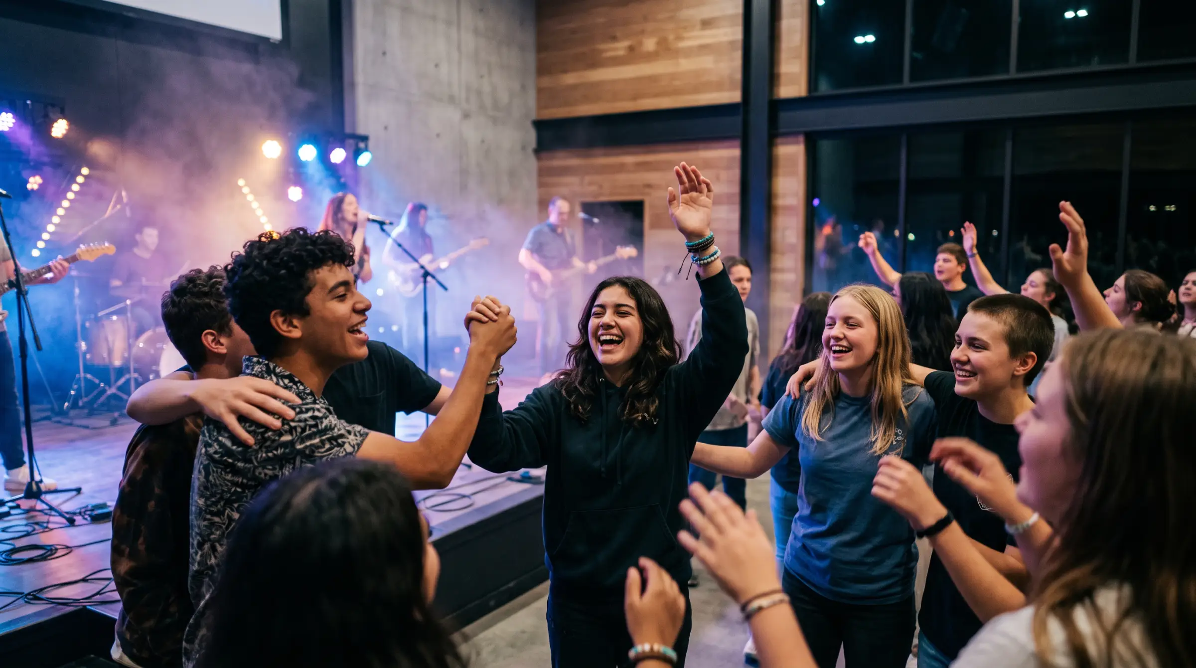 Students celebrating at a youth night